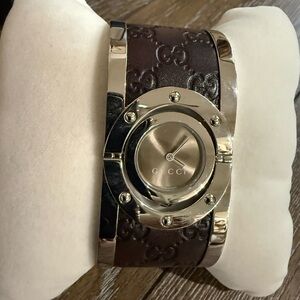 Gucci Dark Brown Leather Watch with Silver Detailing!!!